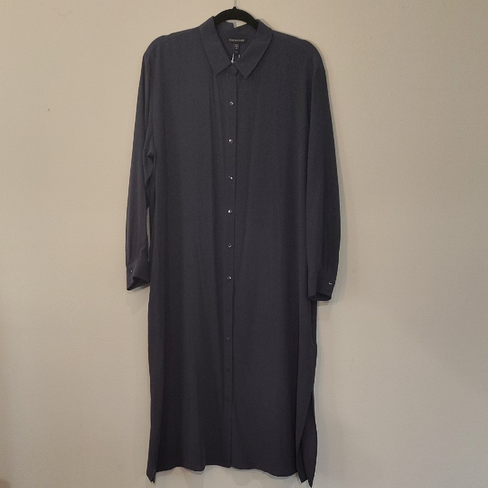 Eileen Fisher Navy Silk Shirt Dress